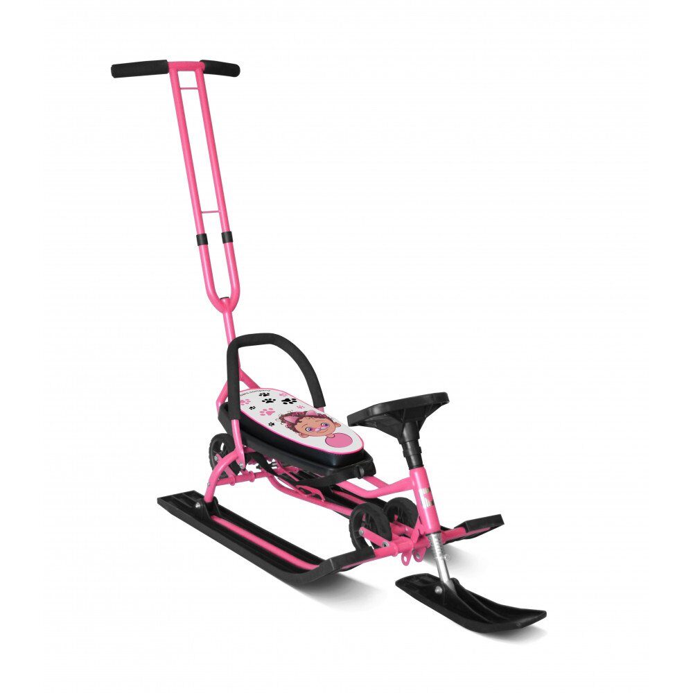 Снегокат 111 "Mobile" с толкателем и колесной базой (розовый)
