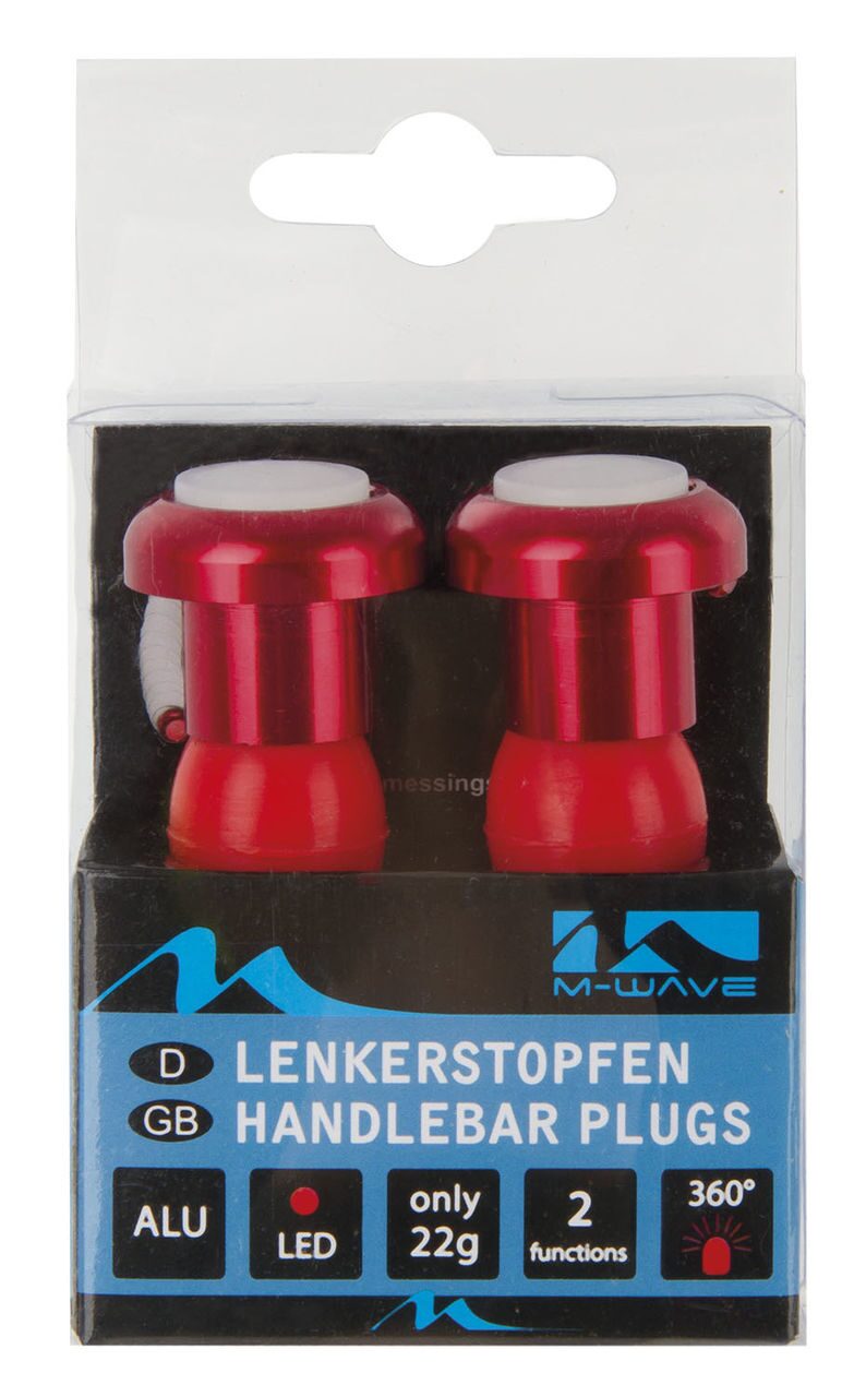 Фара handlebar plugs, alloy, red anodised, with 2 red LEDs, 2 functions,,
