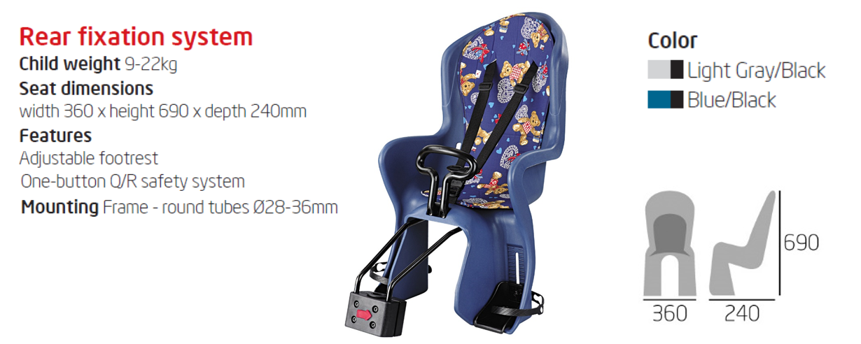 Детское кресло GH-586A  , зад. креп. на раму, Max 22kg,BLUE/BLACK,